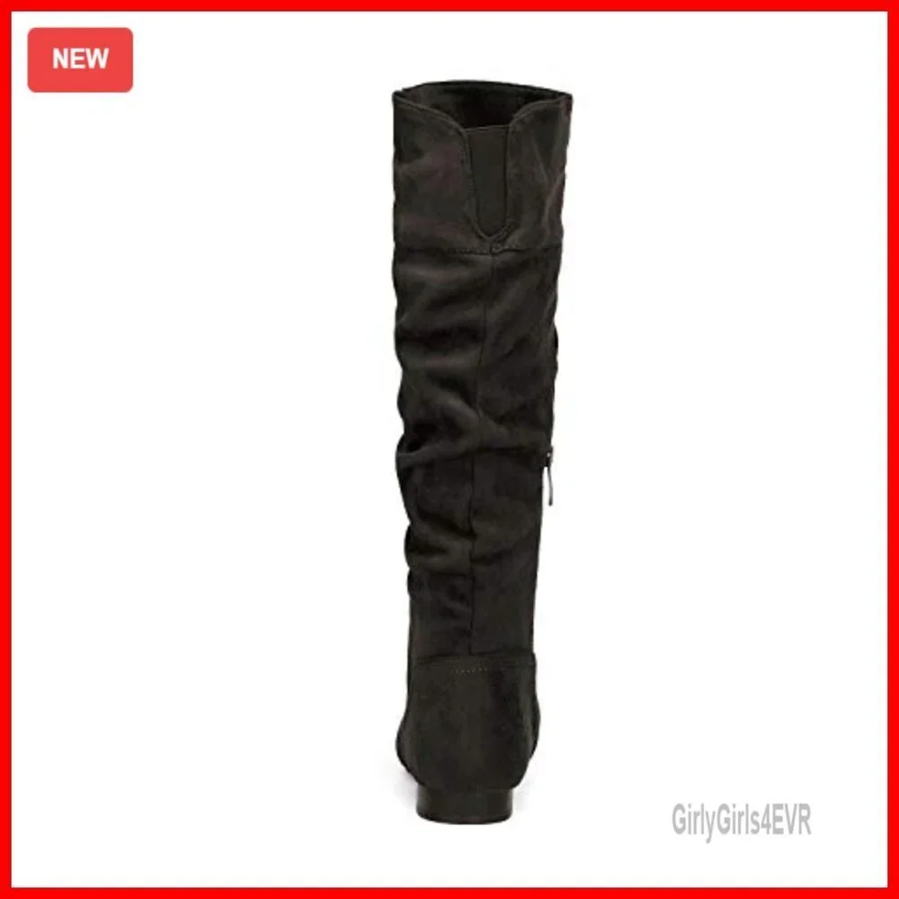 Knee High Pull On Boots with Faux Fur Lining and Hidden Pocket